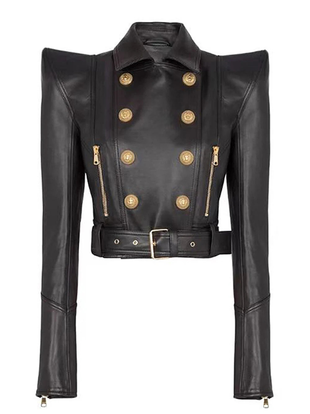 Double-Breasted Steampunk Jacket with Belt Black