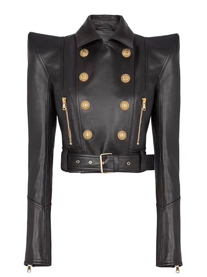 Double-Breasted Steampunk Jacket with Belt Black