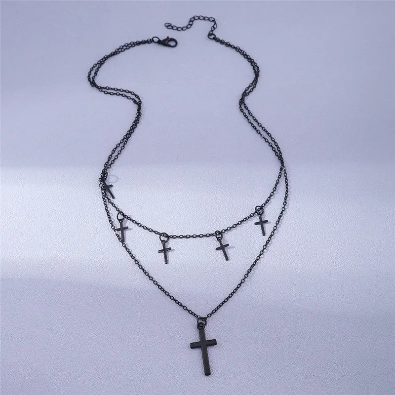 Double Chain Steampunk Necklace With Cross tendance