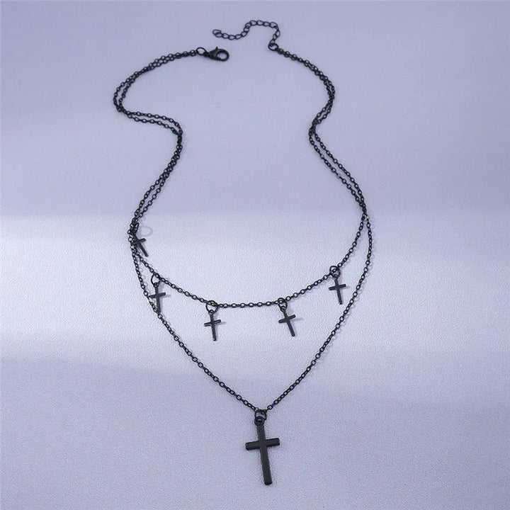 Double Chain Steampunk Necklace With Cross tendance