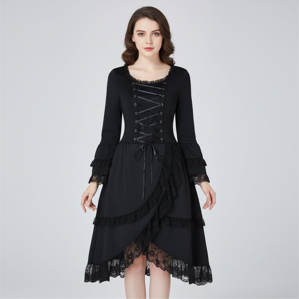 Elegant Black Steampunk Dress with Lacing
