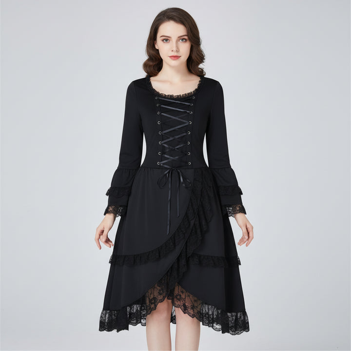 Elegant Black Steampunk Dress with Lacing