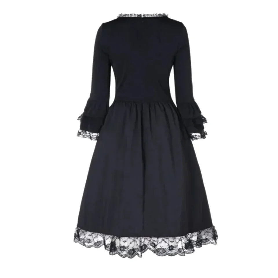 Elegant Black Steampunk Dress with Lacing stylish