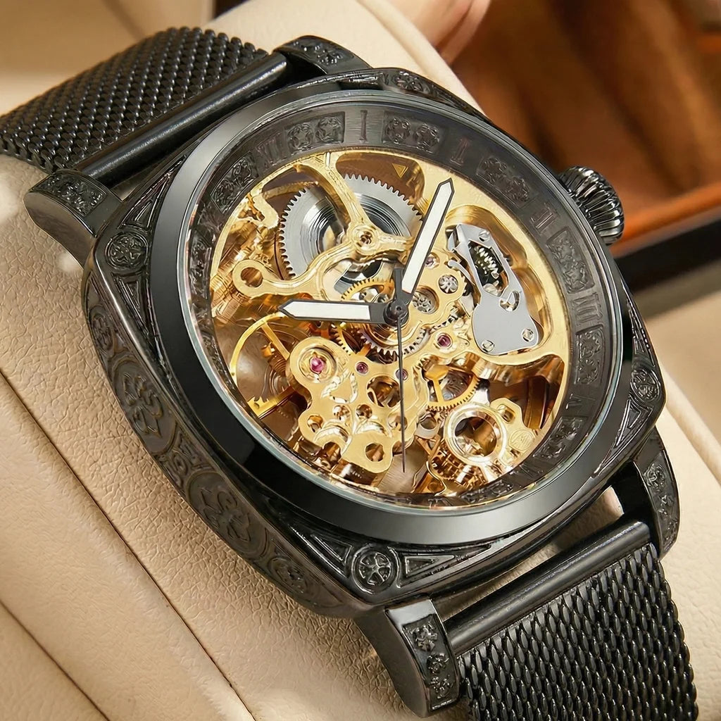 Elegant Mechanical Steampunk Wristwatch Black