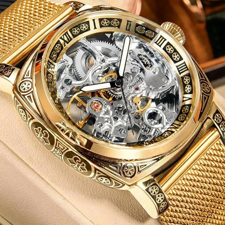 Elegant Mechanical Steampunk Wristwatch Gold
