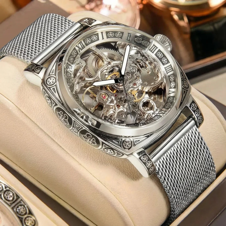 Elegant Mechanical Steampunk Wristwatch Silver