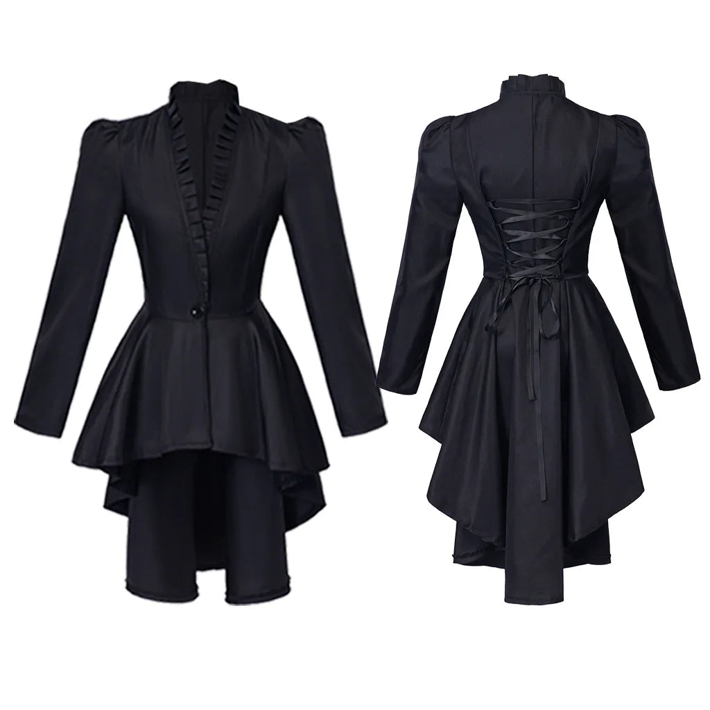 Elegant Renaissance Steampunk Coat Black