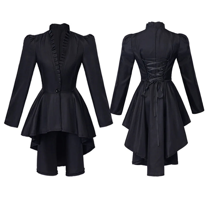 Elegant Renaissance Steampunk Coat Black