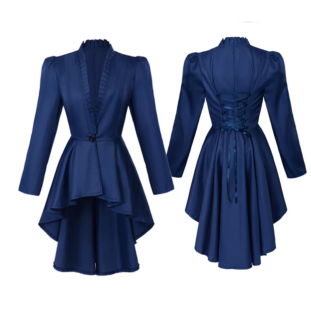 Elegant Renaissance Steampunk Coat Navy Blue