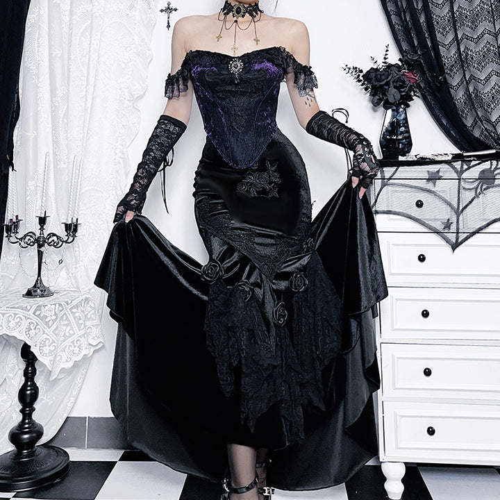 Elegant Steampunk Maxi Skirt With Rose Flowers