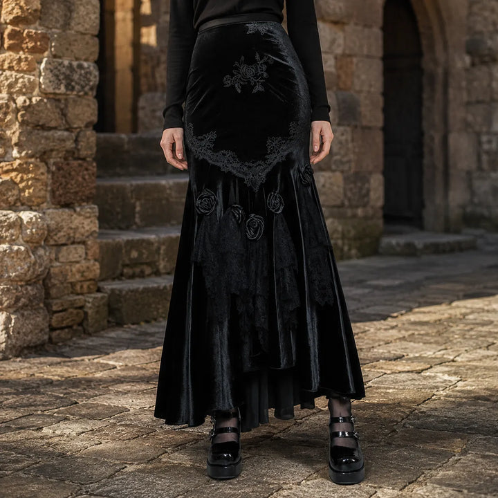 Elegant Steampunk Maxi Skirt With Rose Flowers