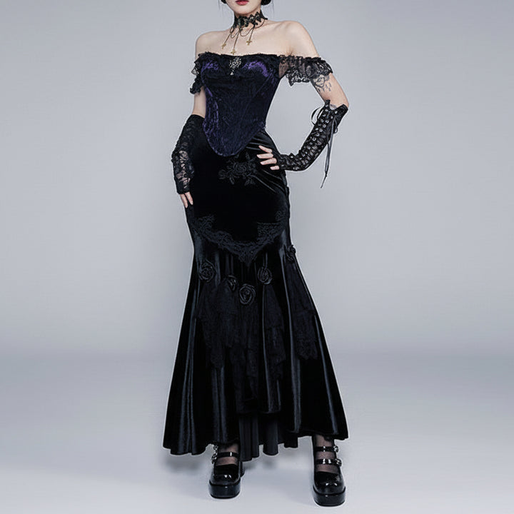 Elegant Steampunk Maxi Skirt With Rose Flowers chic