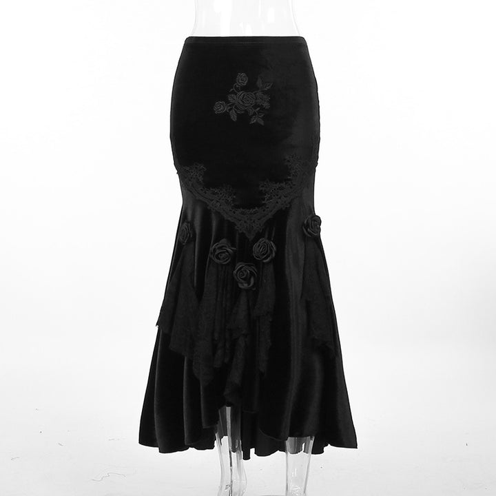 Elegant Steampunk Maxi Skirt With Rose Flowers romantic