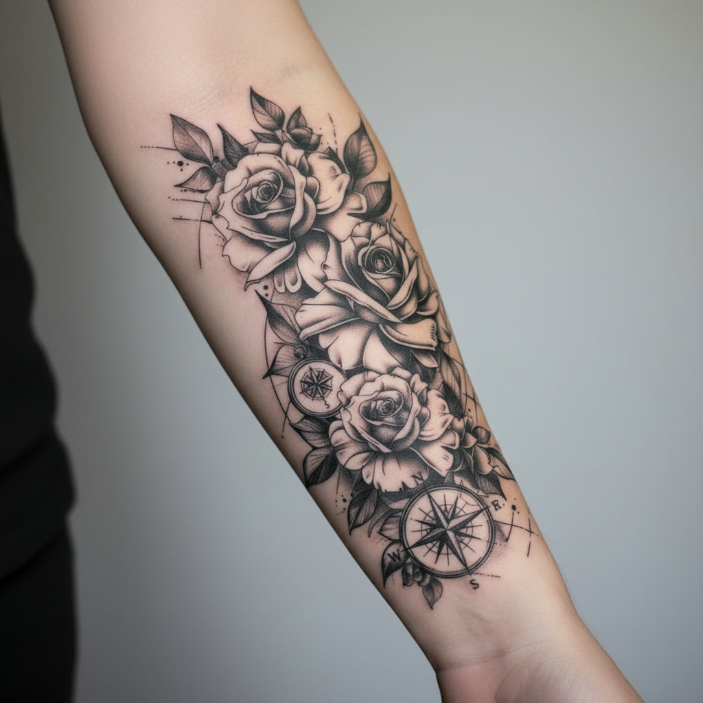 Elegant Steampunk Tattoo with Roses
