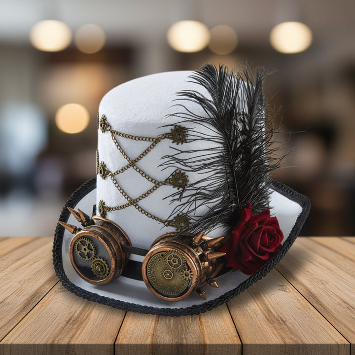Elegant Steampunk Top Hat With a Feather and A Rose