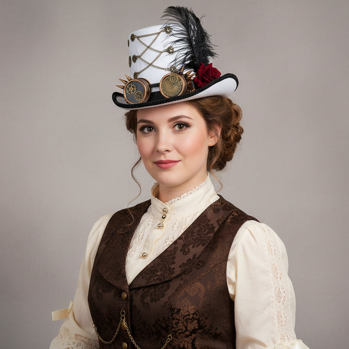 Elegant Steampunk Top Hat With a Feather and A Rose fashion