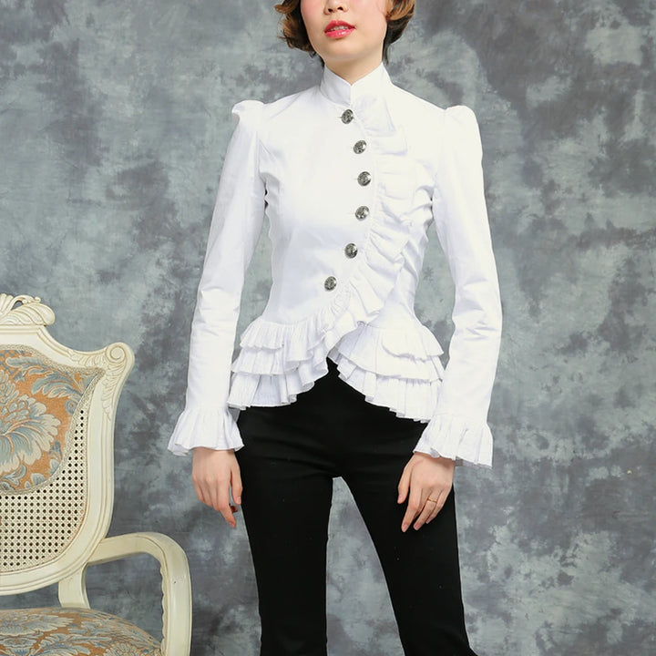 Elegant Victorian sSteampunk Jacket Ruffled White