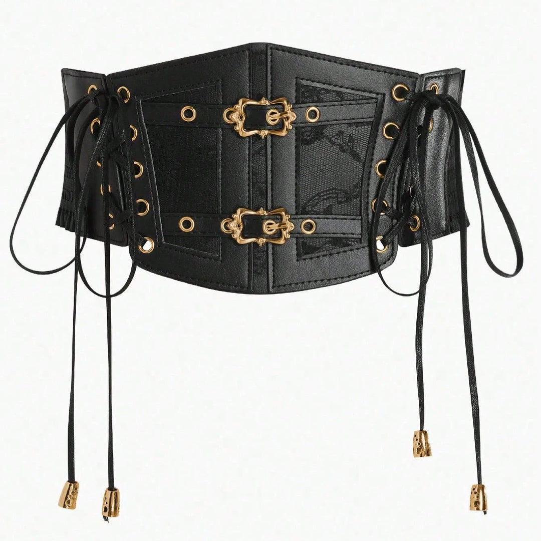 Elegant Women’s Gothic Steampunk Belt Black Gold
