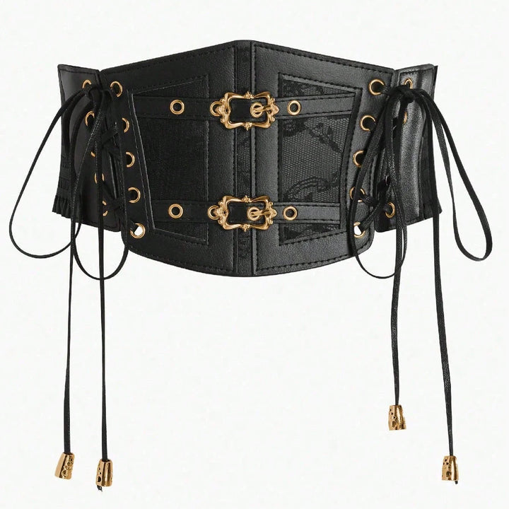 Elegant Women’s Gothic Steampunk Belt Black Gold