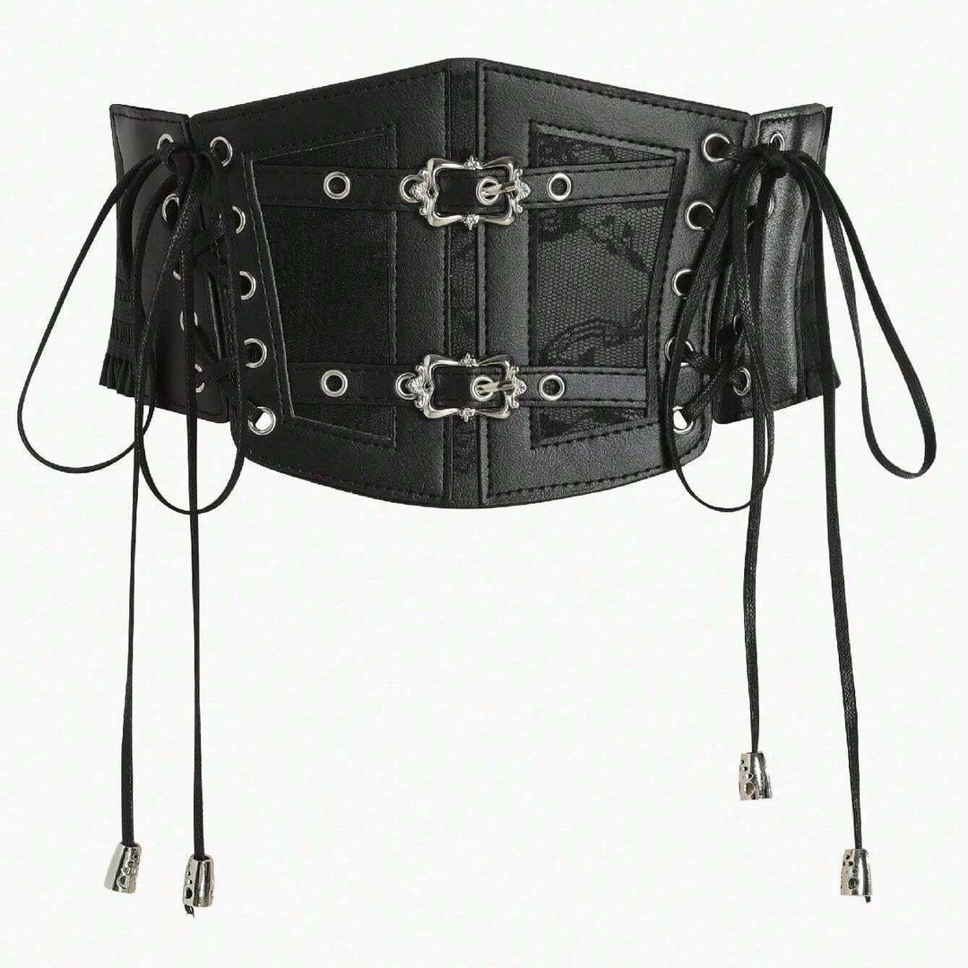Elegant Women’s Gothic Steampunk Belt Black Silver
