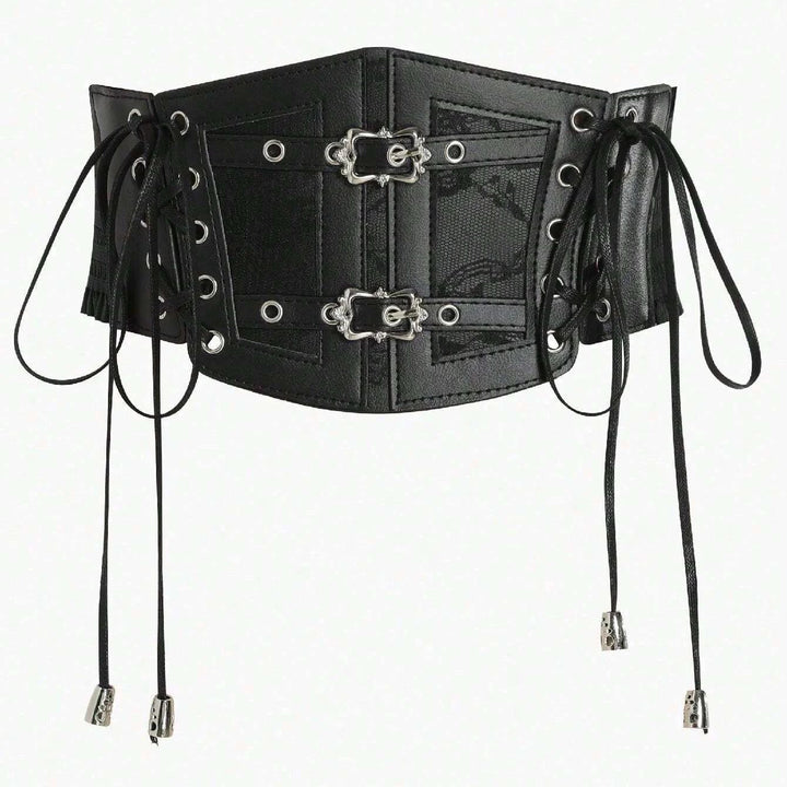 Elegant Women’s Gothic Steampunk Belt Black Silver