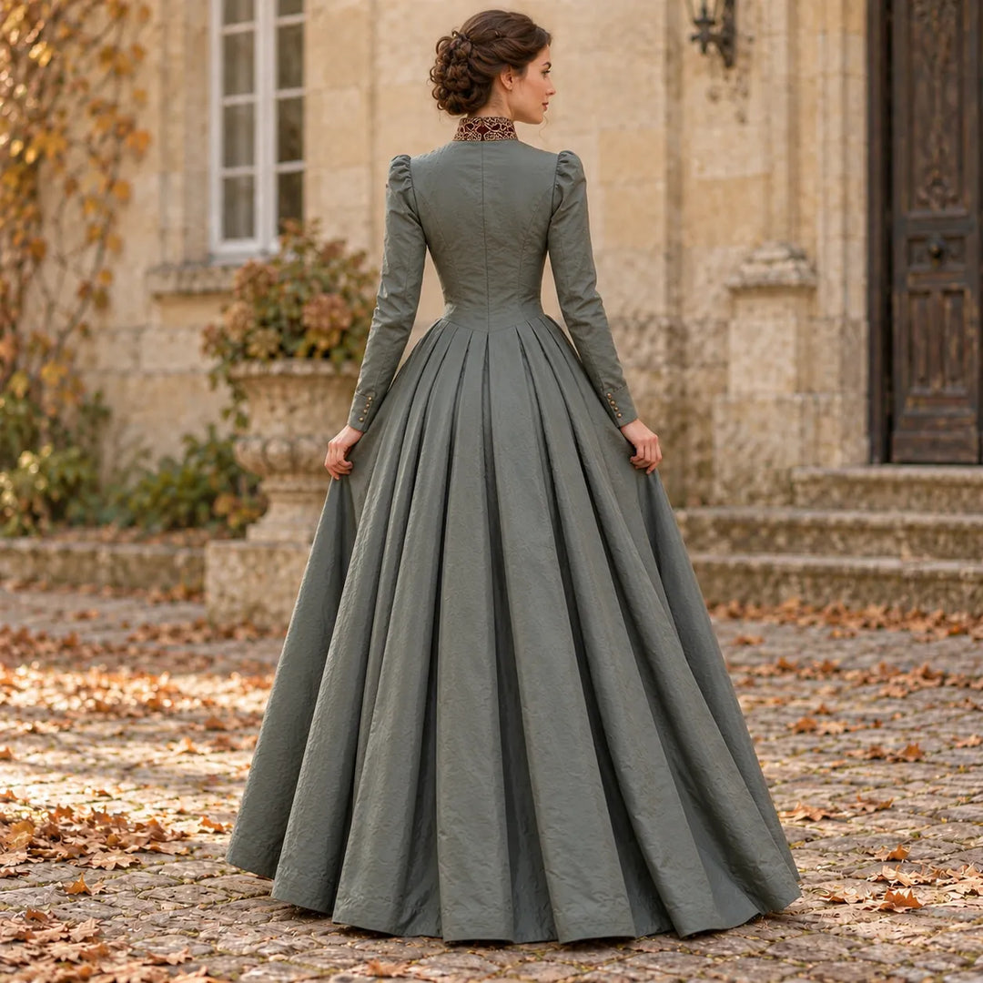 Embroidered Royal Steampunk Dress Costume Back