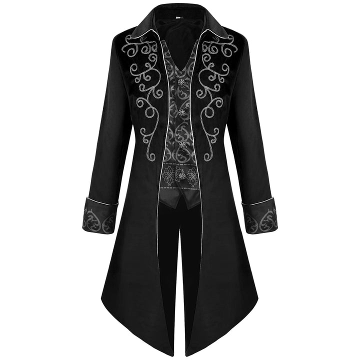 Embroidered Steampunk Long Coat Black