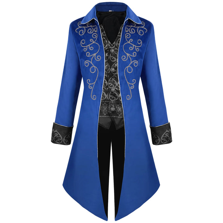 Embroidered Steampunk Long Coat Blue