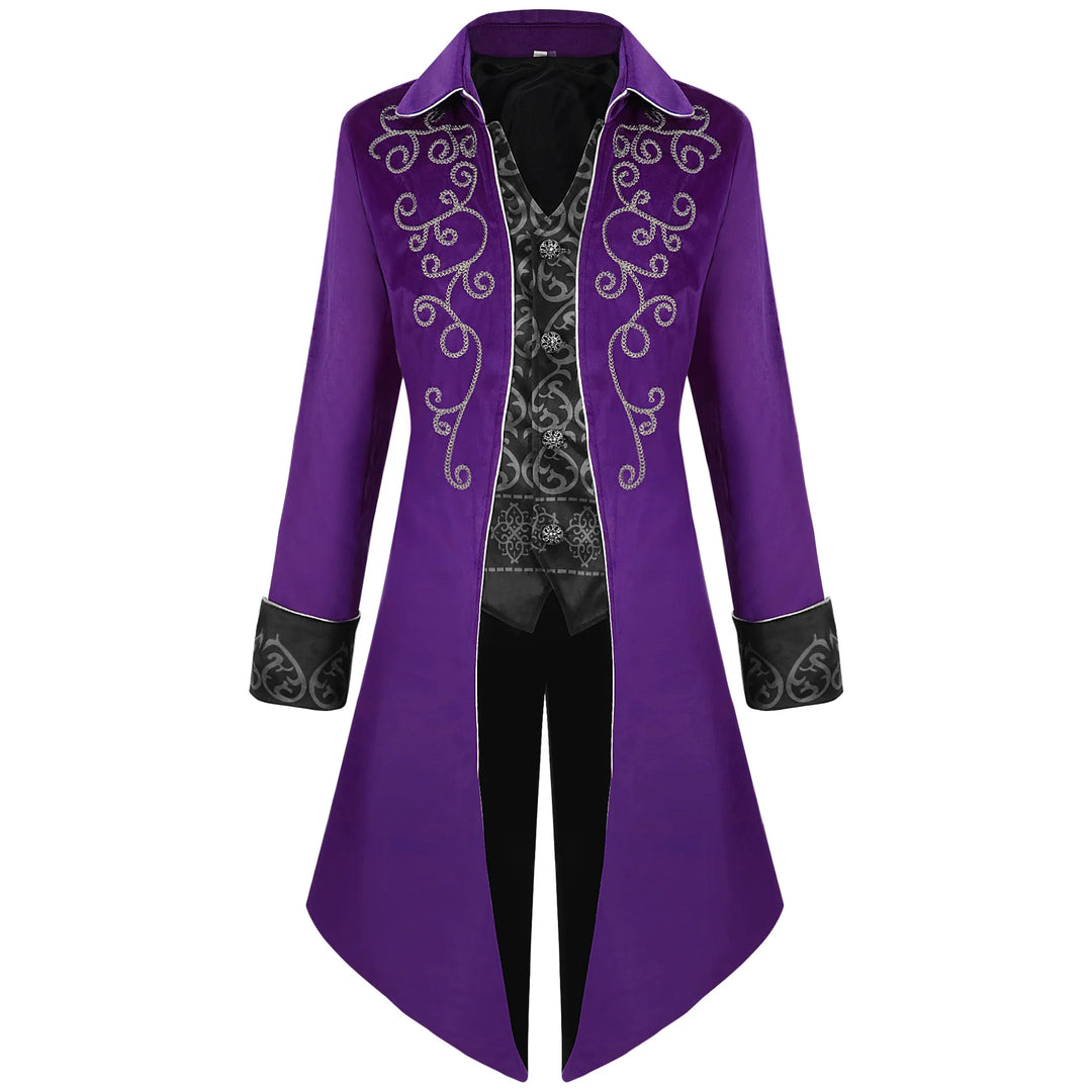 Embroidered Steampunk Long Coat Purple
