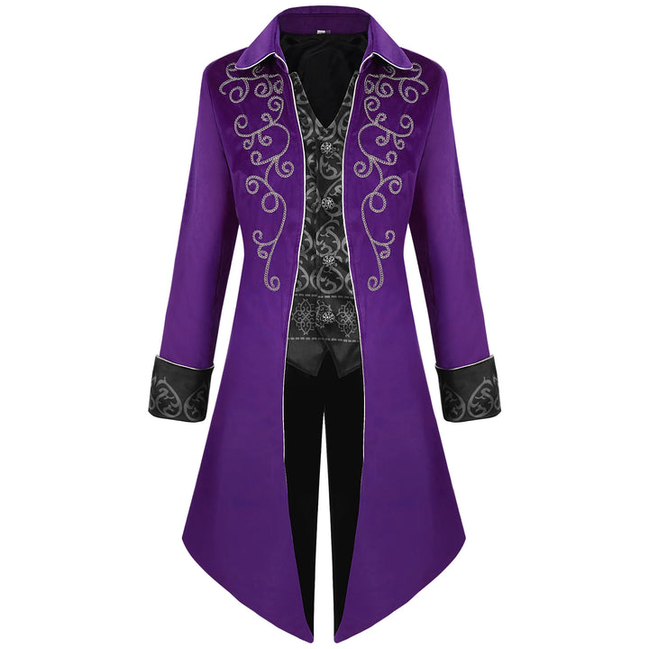 Embroidered Steampunk Long Coat Purple