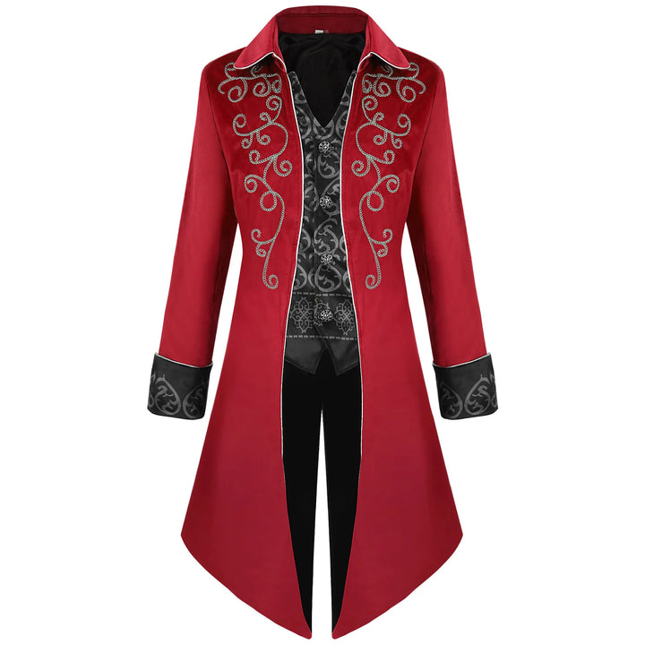 Embroidered Steampunk Long Coat Red