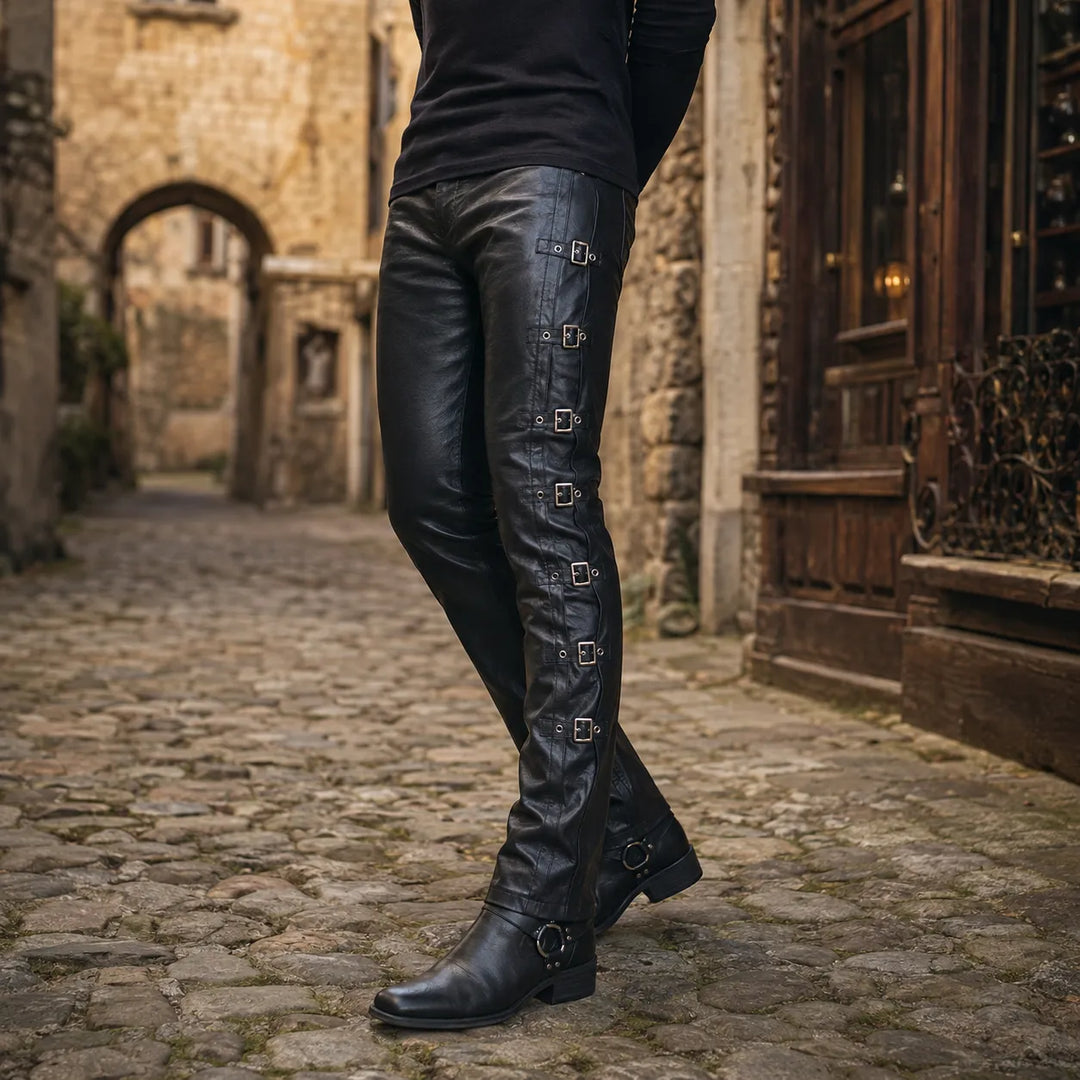 Faux Leather Slim-fit Steampunk Pants