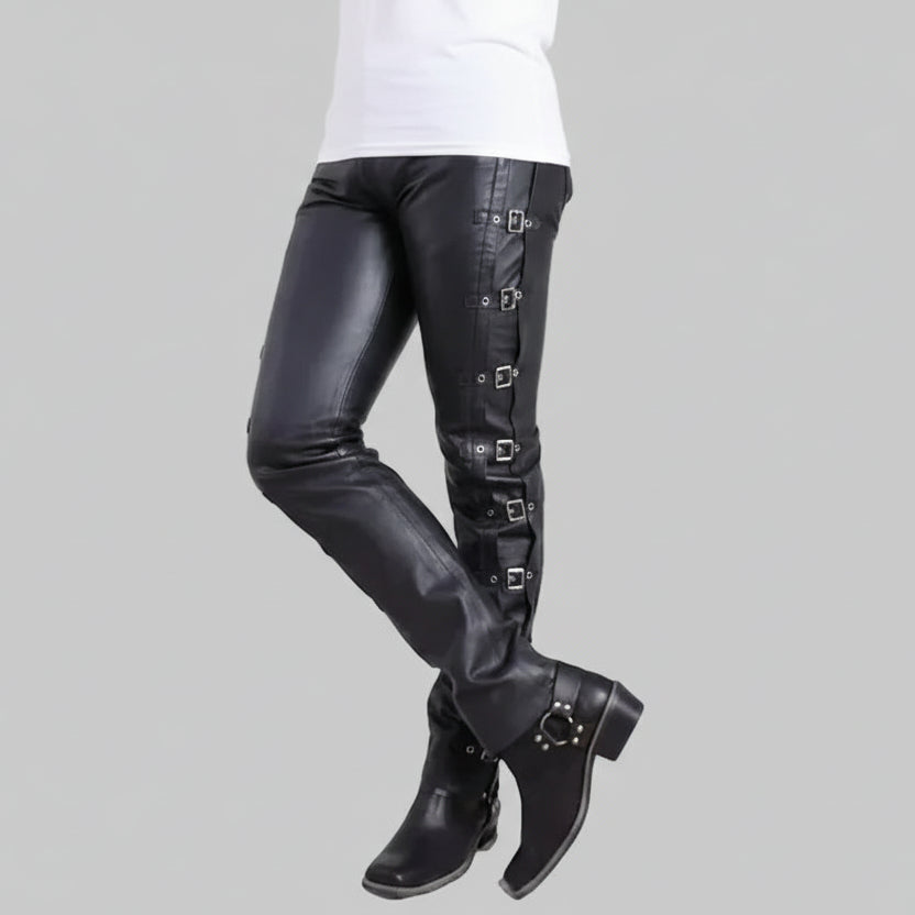 Faux Leather Slim-fit Steampunk Pants
