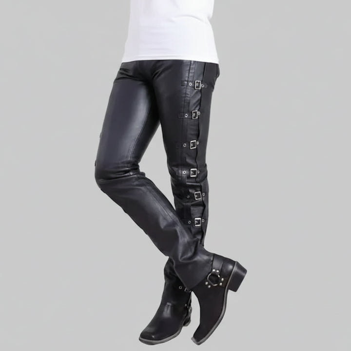 Faux Leather Slim-fit Steampunk Pants