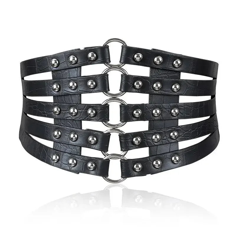 Faux Leather Steampunk Belt with Buckles Black