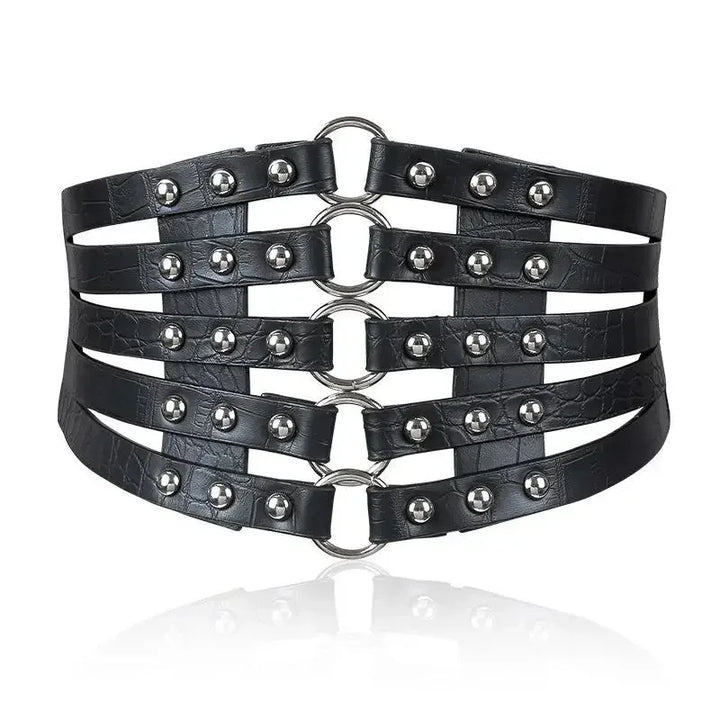 Faux Leather Steampunk Belt with Buckles Black