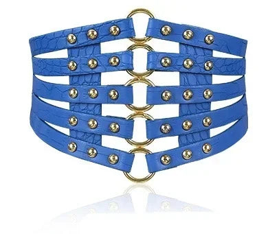 Faux Leather Steampunk Belt with Buckles Blue