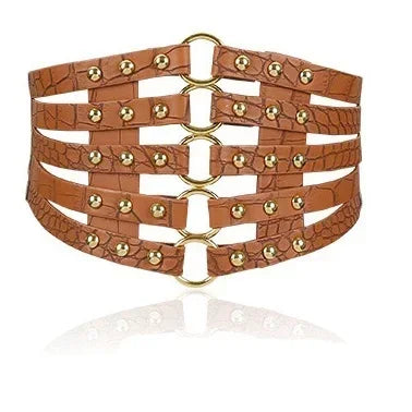 Faux Leather Steampunk Belt with Buckles Brown