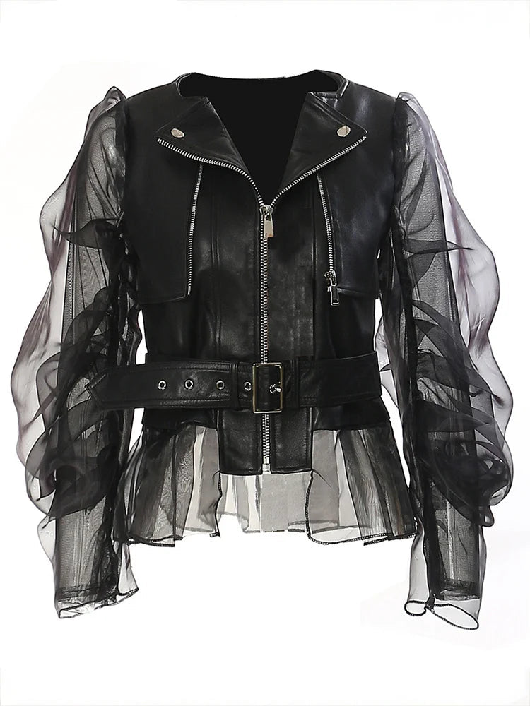 Faux Leather Steampunk Jacket With Puff Sleeves bold