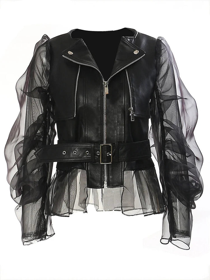Faux Leather Steampunk Jacket With Puff Sleeves bold