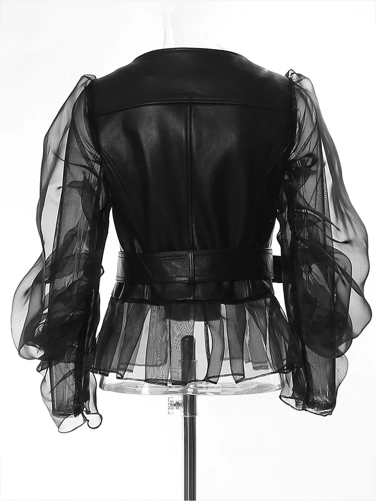 Faux Leather Steampunk Jacket With Puff Sleeves stylish