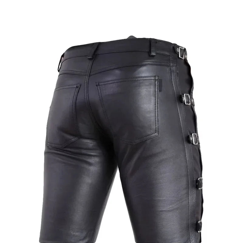 Faux leather slim-fit steampunk pants dark aesthetic