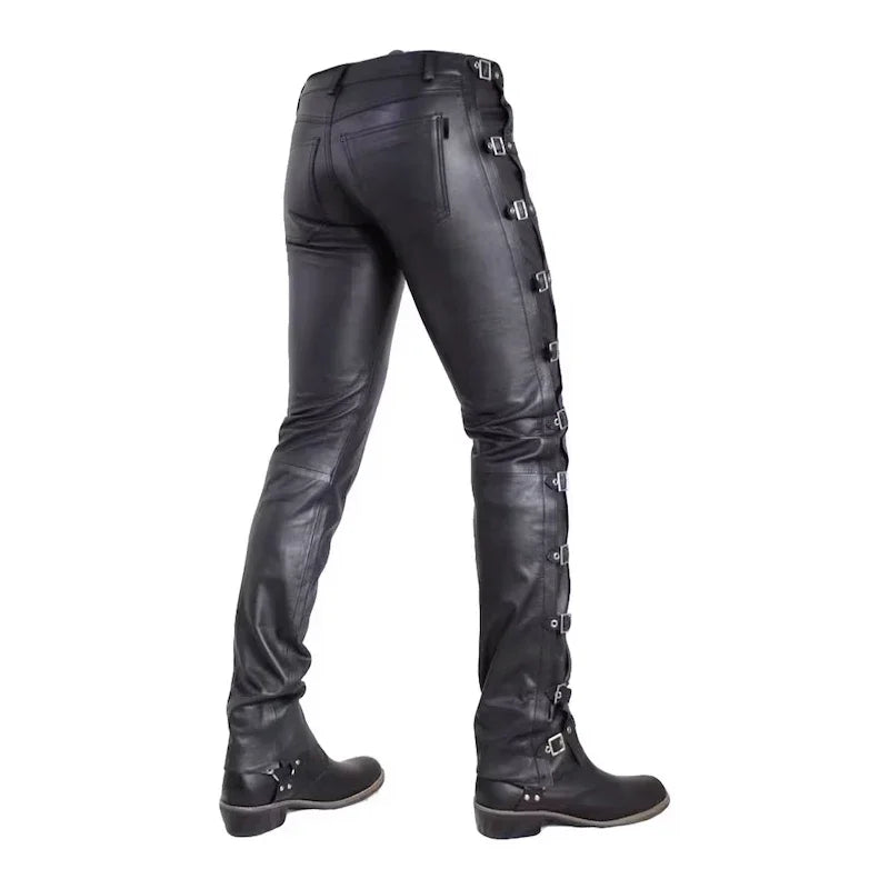 Faux leather slim-fit steampunk pants modern vintage look