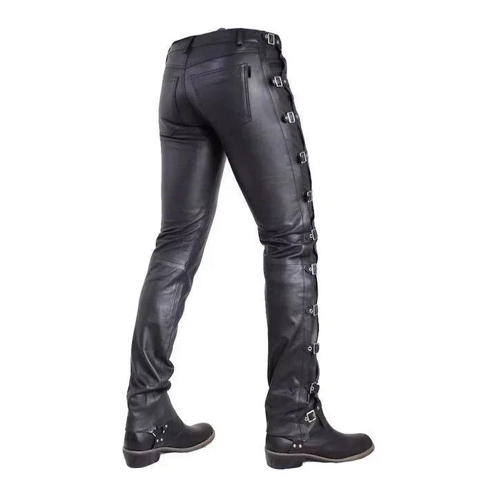 Faux leather slim-fit steampunk pants modern vintage look