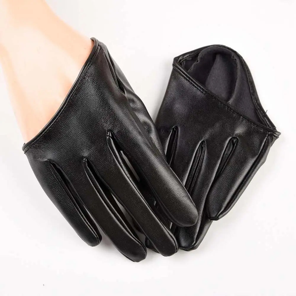 Five-Finger Steampunk Half-Palm Gloves Leather Black