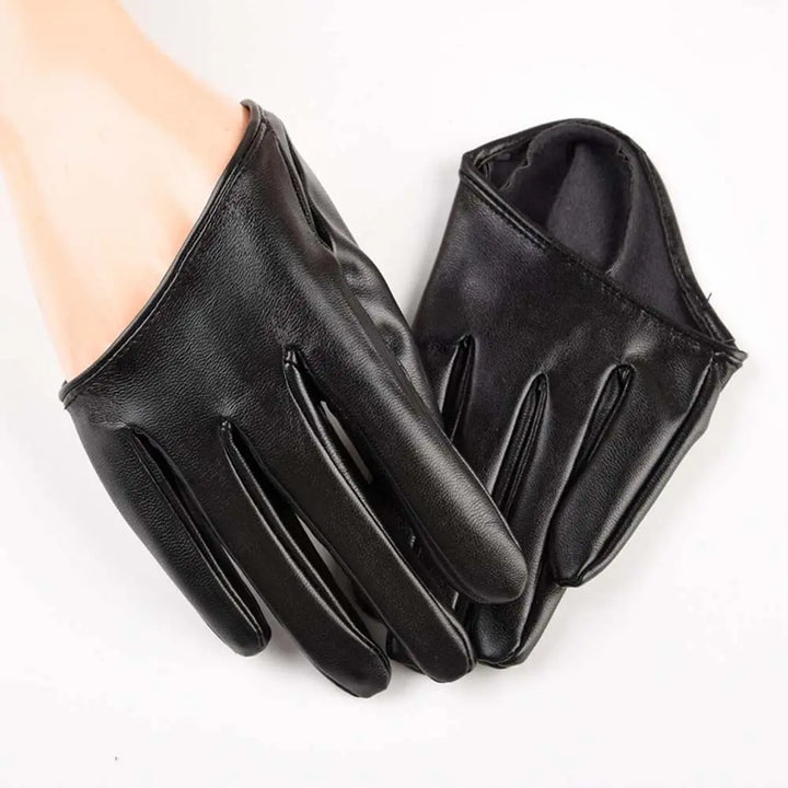 Five-Finger Steampunk Half-Palm Gloves Leather Black