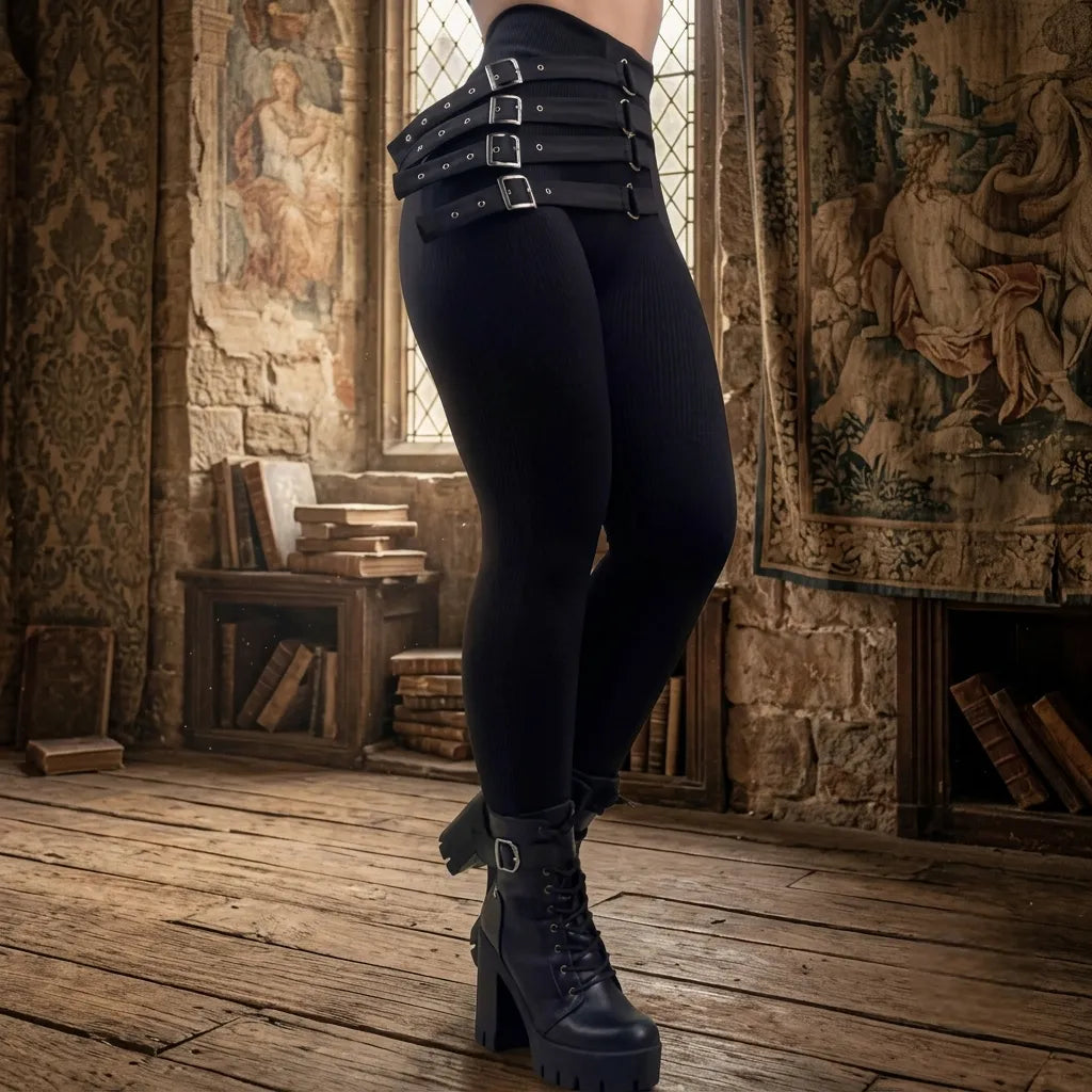 Stretch Steampunk Slim Pants with Straps