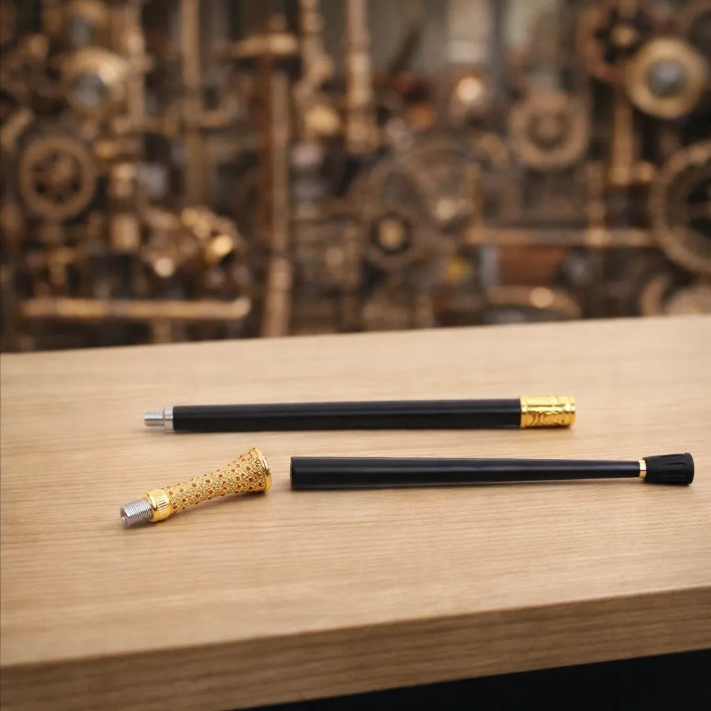 Gold-plated Steampunk Cane with Red Diamonds