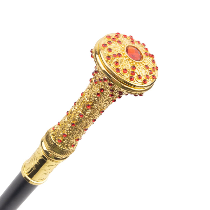 Gold-plated Steampunk Cane with Red Diamonds Design