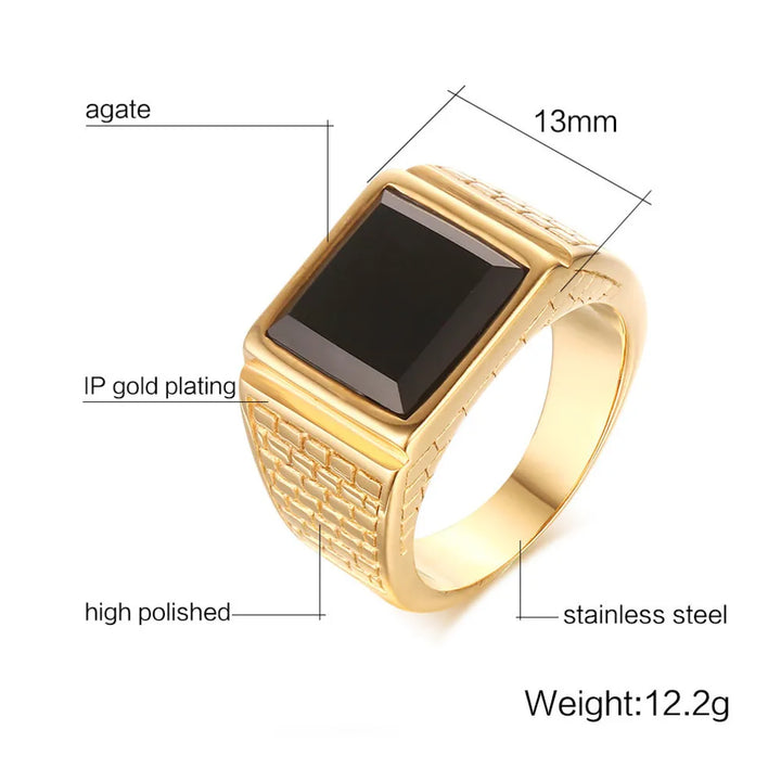 Gold Steampunk Ring With Square Black Stone style